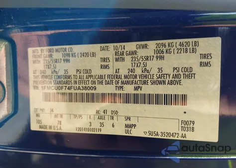 2015 Ford Escape S из США, поврежденный, VIN 1FMCU0F74FUA38009